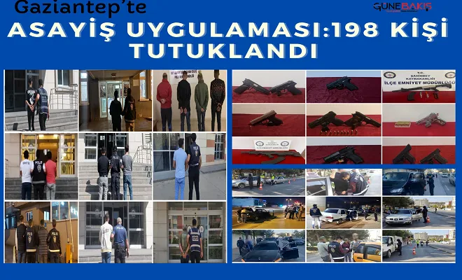 Gaziantep’te asayiş uygulaması:198 kişi tutuklandı