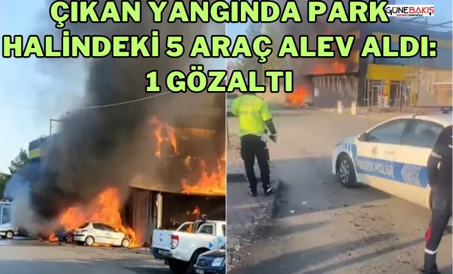 Çıkan yangında park halindeki 5 araç alev aldı: 1 gözaltı
