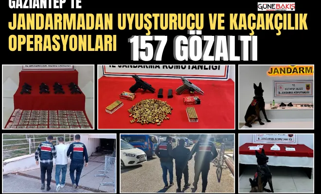 Gaziantep’te Jandarmadan uyuşturucu ve kaçakçılık operasyonları: 157 gözaltı