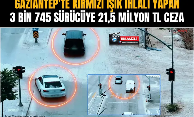 Gaziantep'te kırmızı ışık ihlali yapan 3 bin 745 sürücüye 21,5 milyon TL ceza