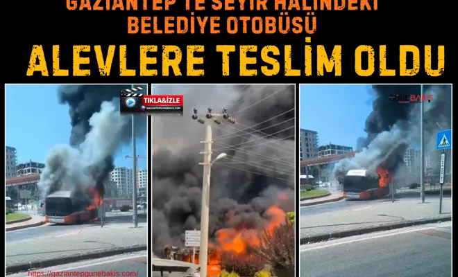 Gaziantep'te seyir halindeki belediye otobüsü alevlere teslim oldu