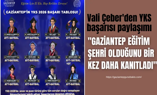 Vali Çeber'den YKS başarısı paylaşımı: "Gaziantep eğitim şehri olduğunu bir kez daha kanıtladı"